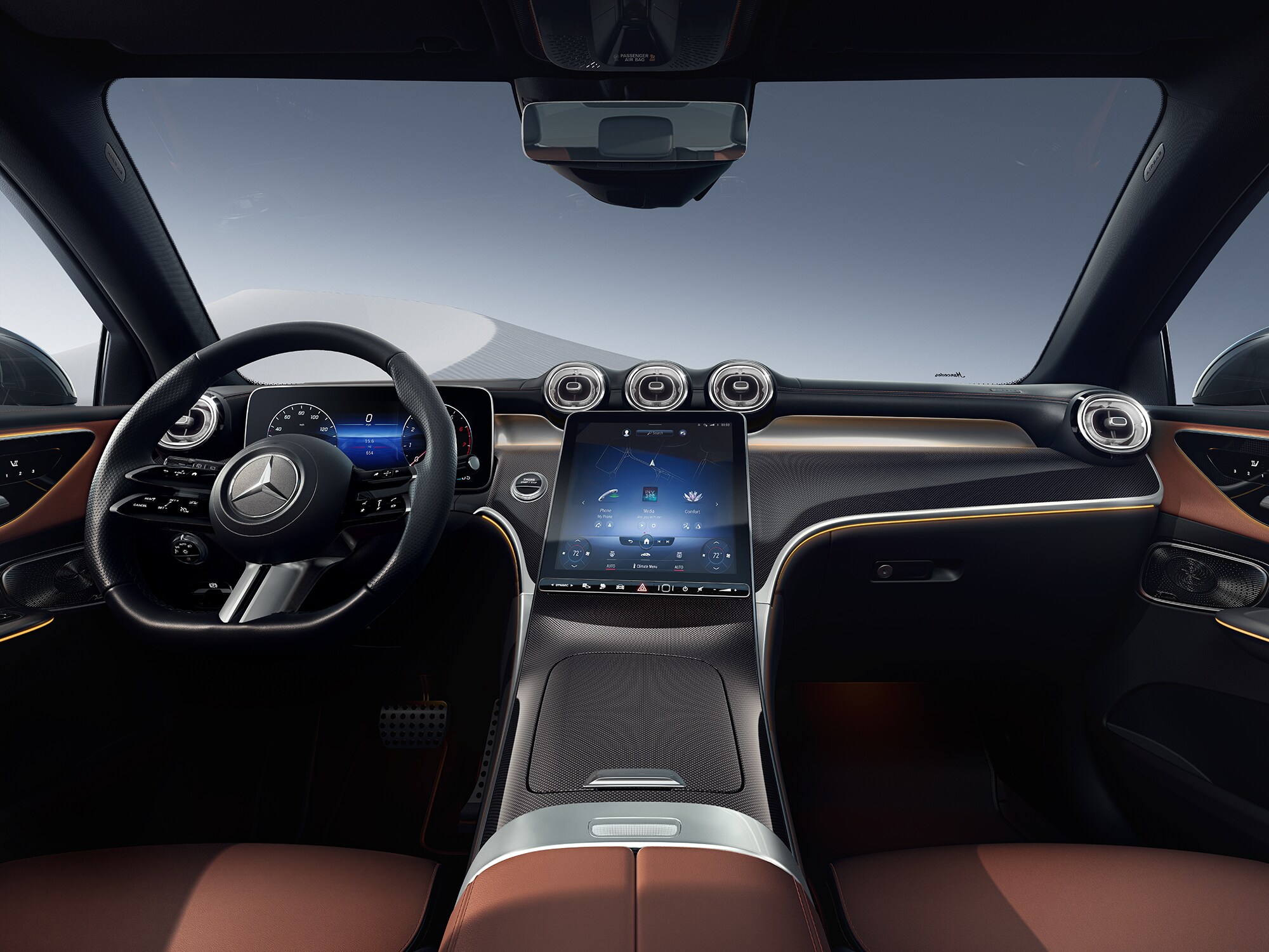Compartimento interno do novo GLC da Mercedes-Benz com a linha de equipamento AMG Line.