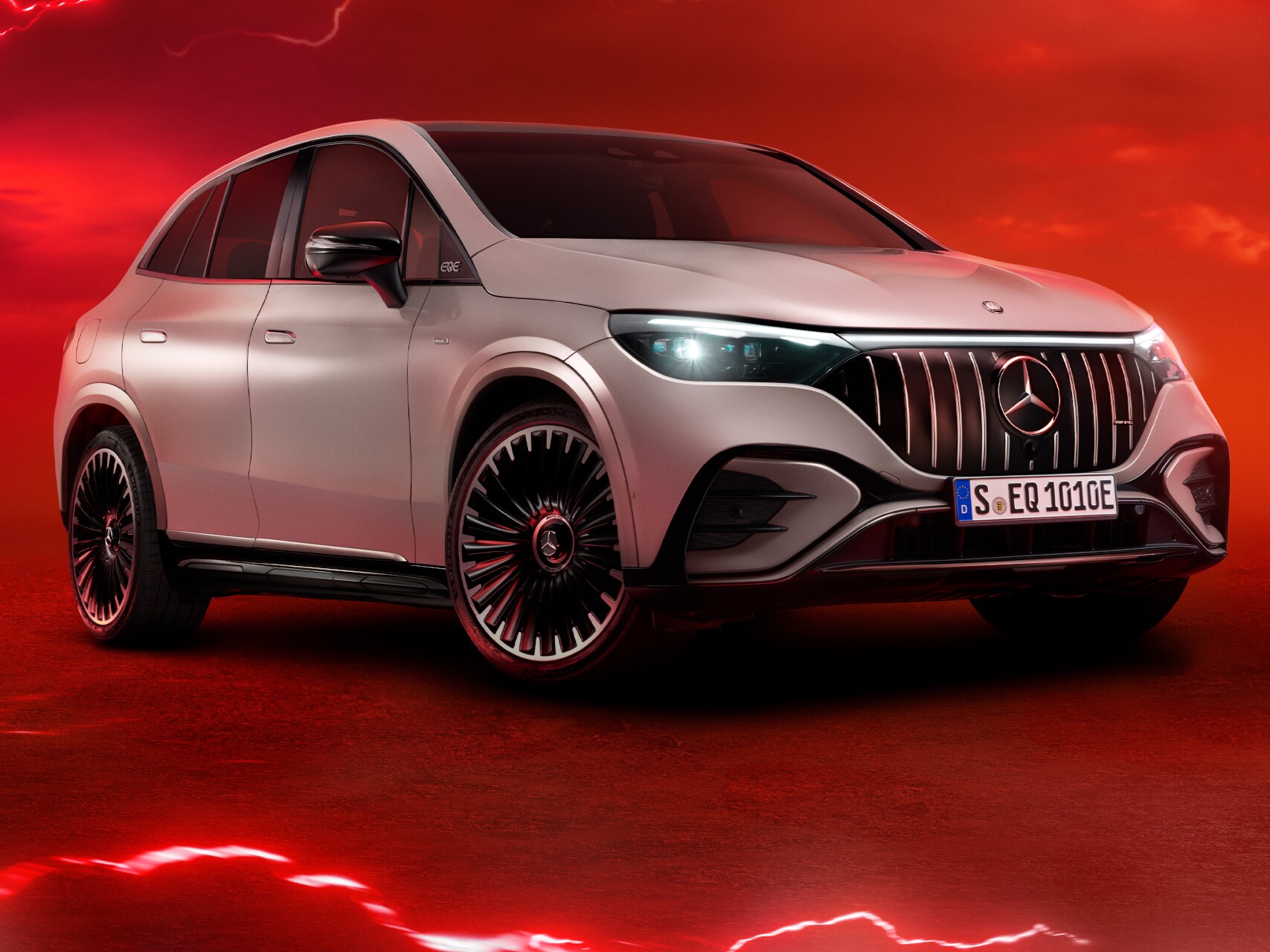 O EQE SUV da Mercedes-AMG em ambiente feito digitalmente.