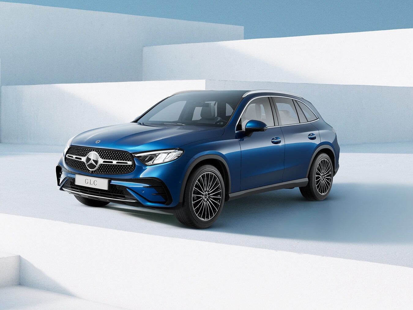 O GLC SUV da Mercedes-Benz em ambiente criado digitalmente