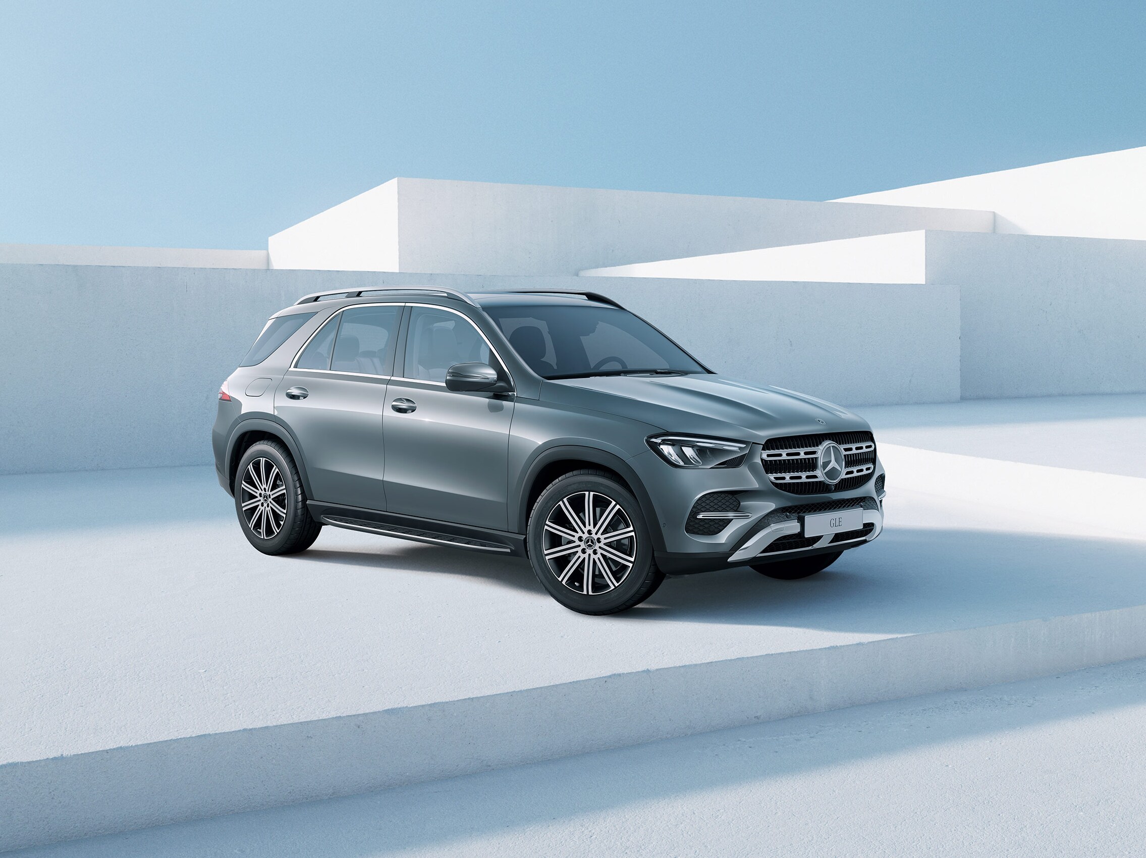 O GLE SUV da Mercedes-Benz em ambiente criado digitalmente.