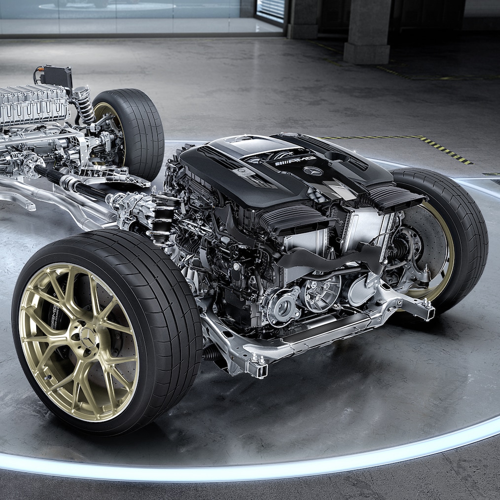 O trem de força híbrido do Mercedes-AMG GT 63 S E PERFORMANCE Coupé.