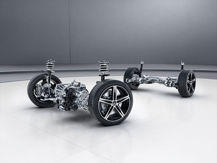 A suspensão com amortecimento adaptativo regulável do Mercedes-Benz CLA Coupé.