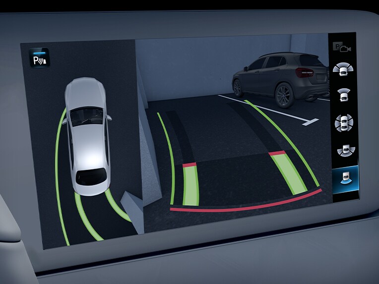 Uma exemplificação do pacote de estacionamento com câmera 360°.