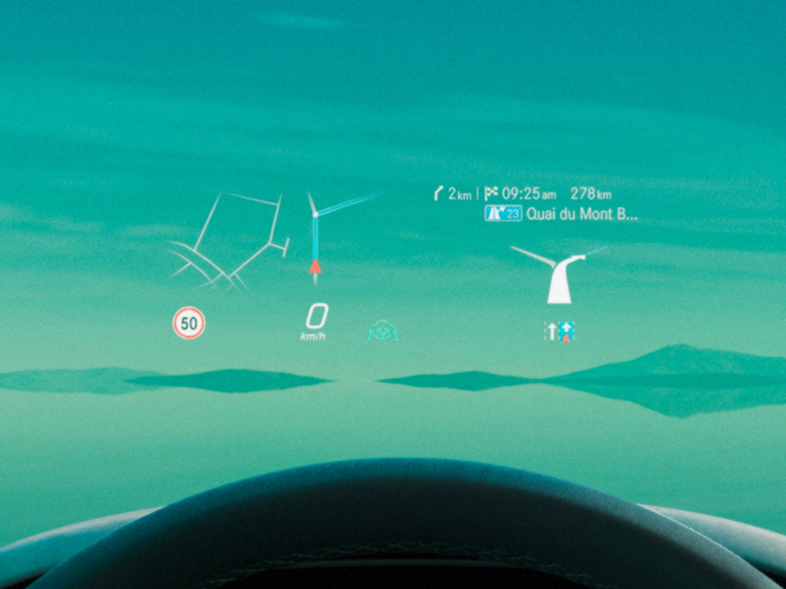 O head-up display no EQE Sedan da Mercedes-Benz.