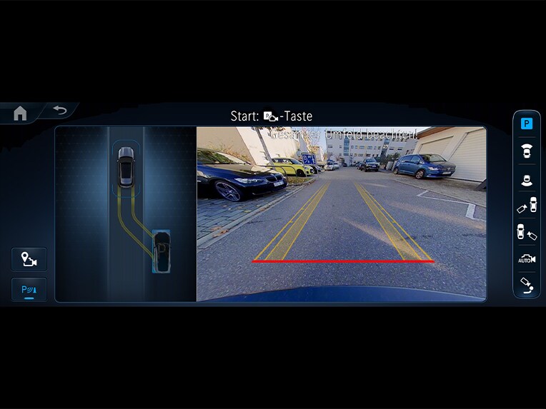 A visão da câmera 360° no display de mídia do novo Mercedes-Benz GLE Coupé.