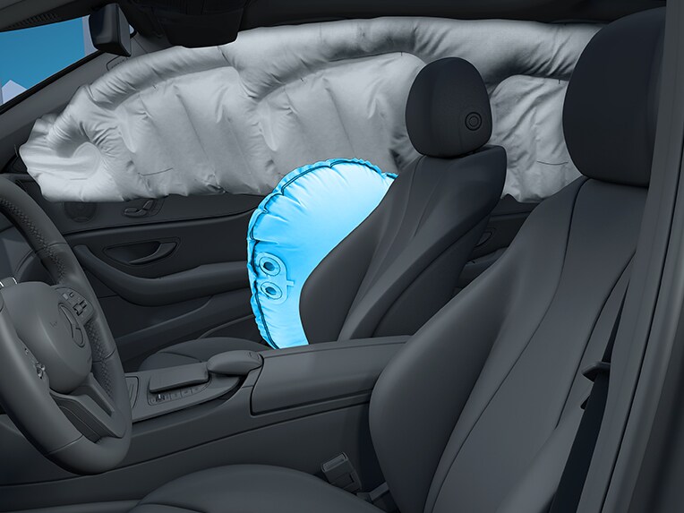 Uma ilustração dos airbags laterais do Mercedes-Benz GLS.