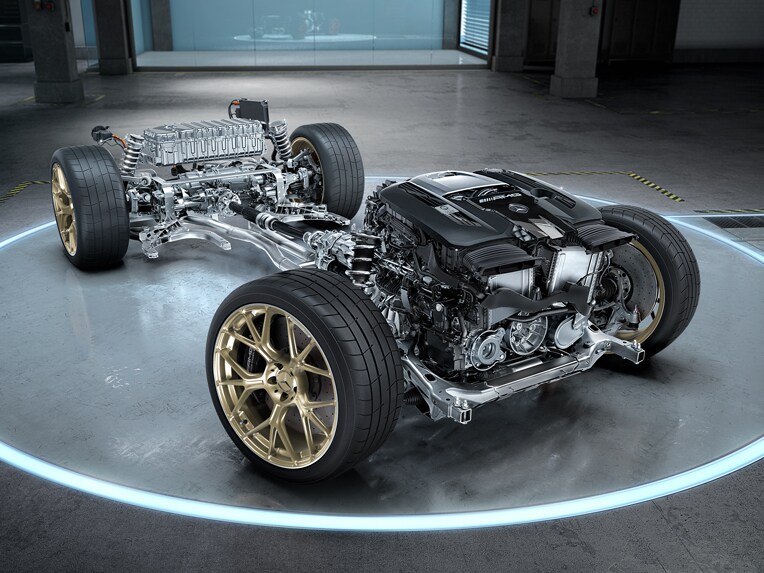 A ilustração do sistema de acionamento da Mercedes-AMG.