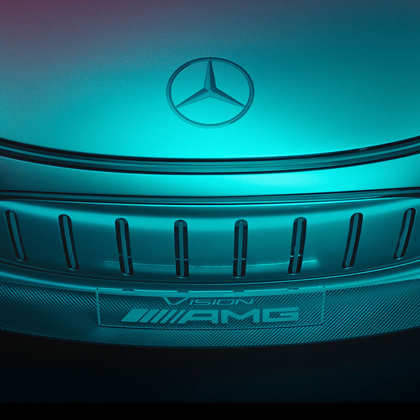 Uma vista detalhada da dianteira do veículo Vision AMG.