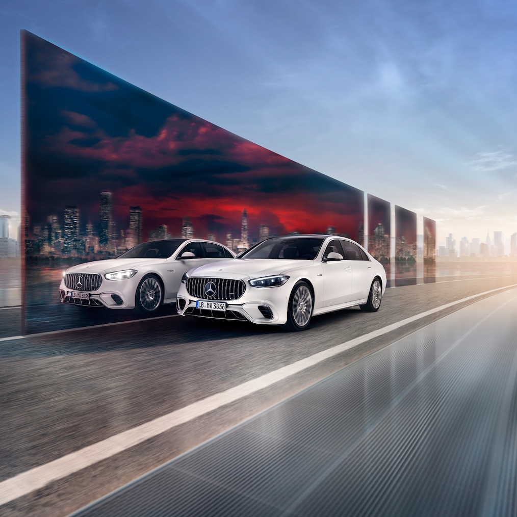 Vista dinâmica do Mercedes-AMG S 63 E PERFORMANCE (imagem de condução).