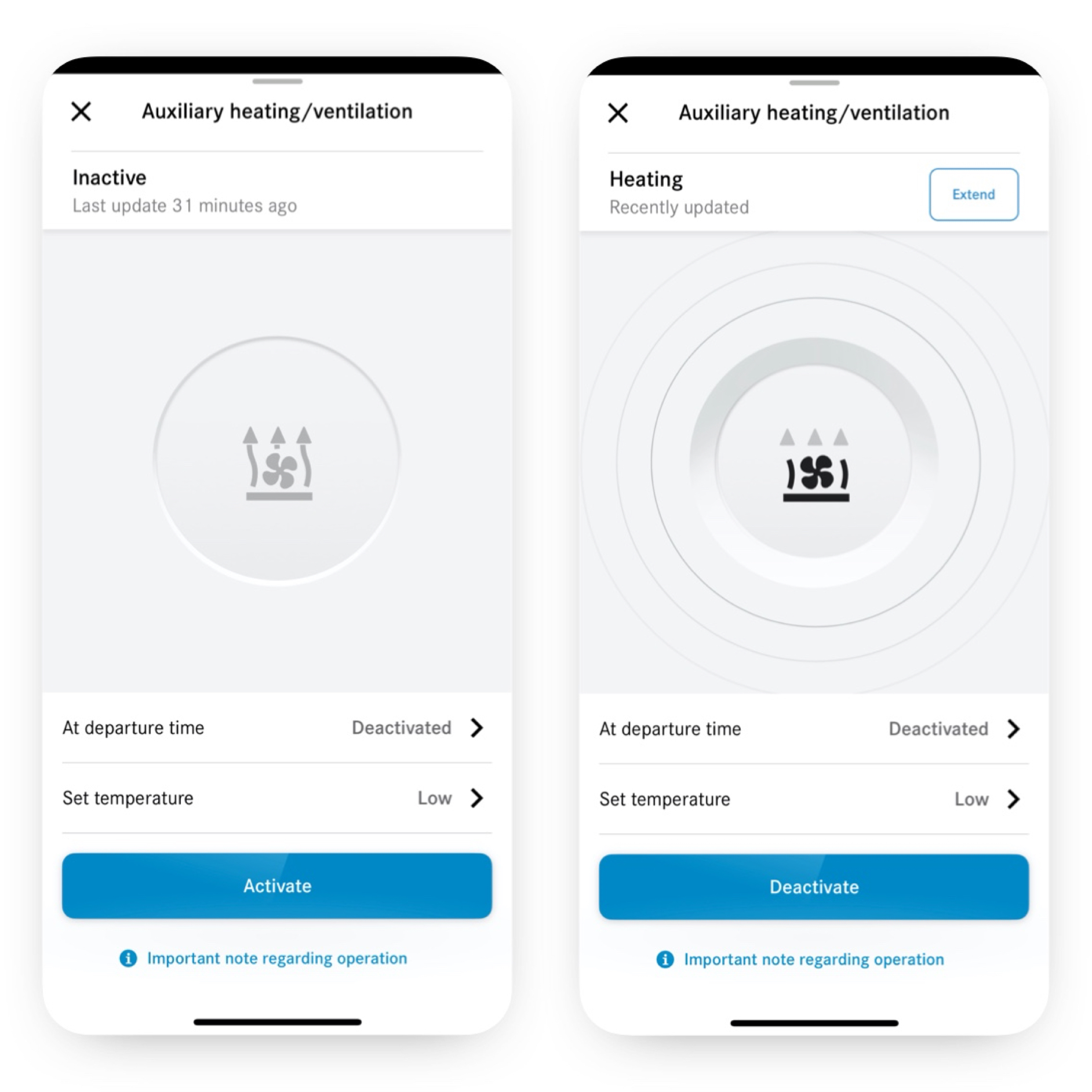 Programação de Aquecimento/Ventilação Auxiliar | Serviços Remotos | Mercedes-Benz Em um smartphone, a climatização é ajustada através da funcionalidade digital extra Programação de Aquecimento Auxiliar.