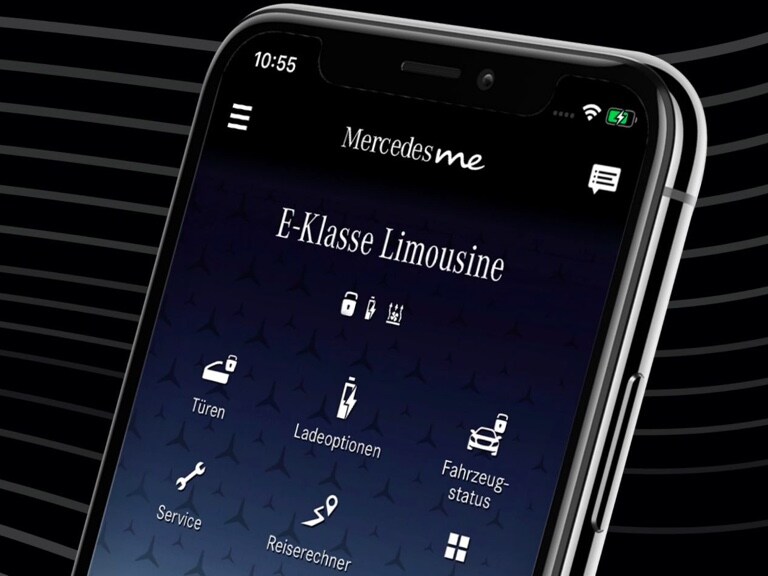 Em um smartphone, as funções disponíveis das funcionalidades digitais extra sobre os temas “navegação”, “remoto” e GUARD 360° são exibidas no menu do Mercedes me App.