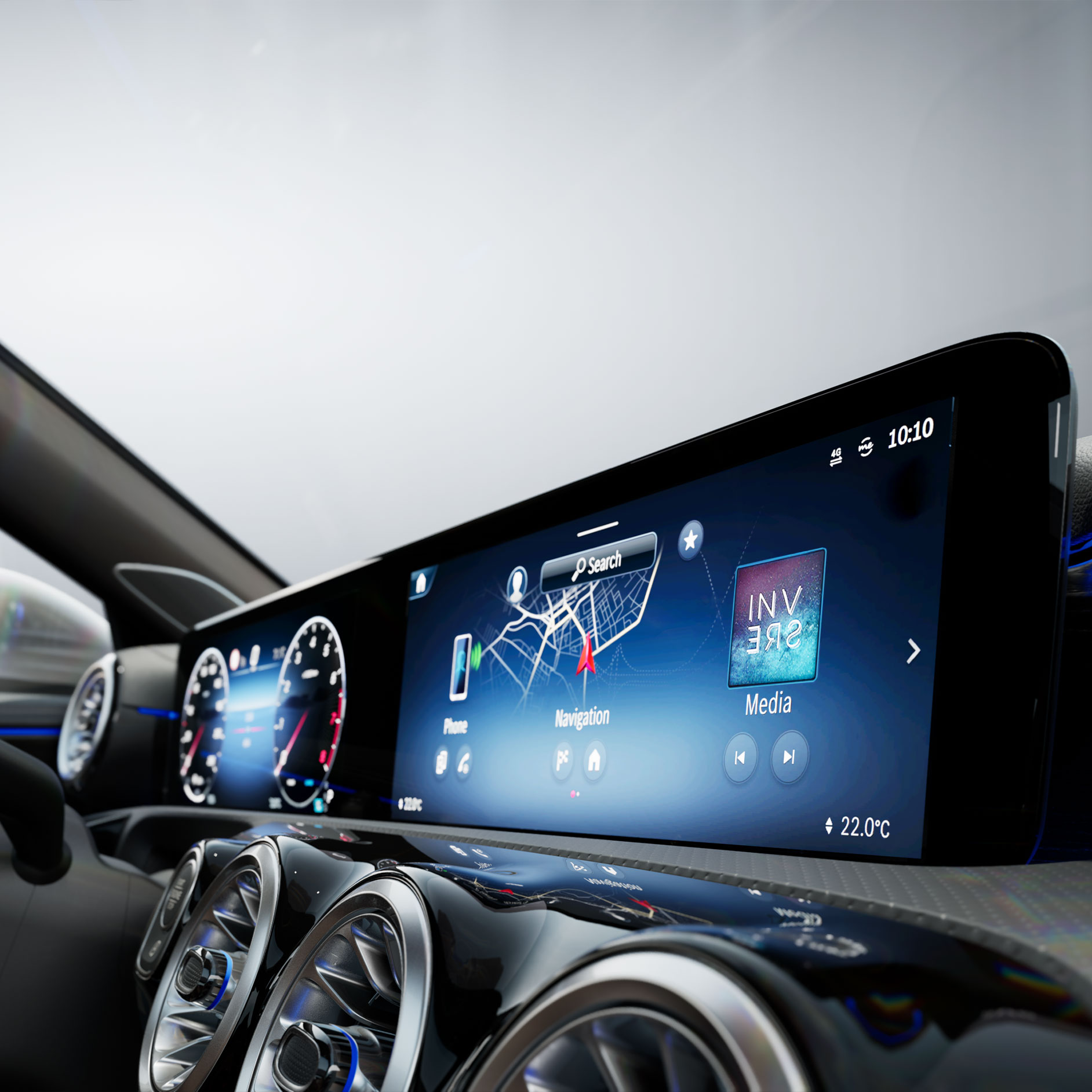 Visão geral dos modelos | Sistema multimídia MBUX | Mercedes-Benz O interior de um Mercedes-Benz.