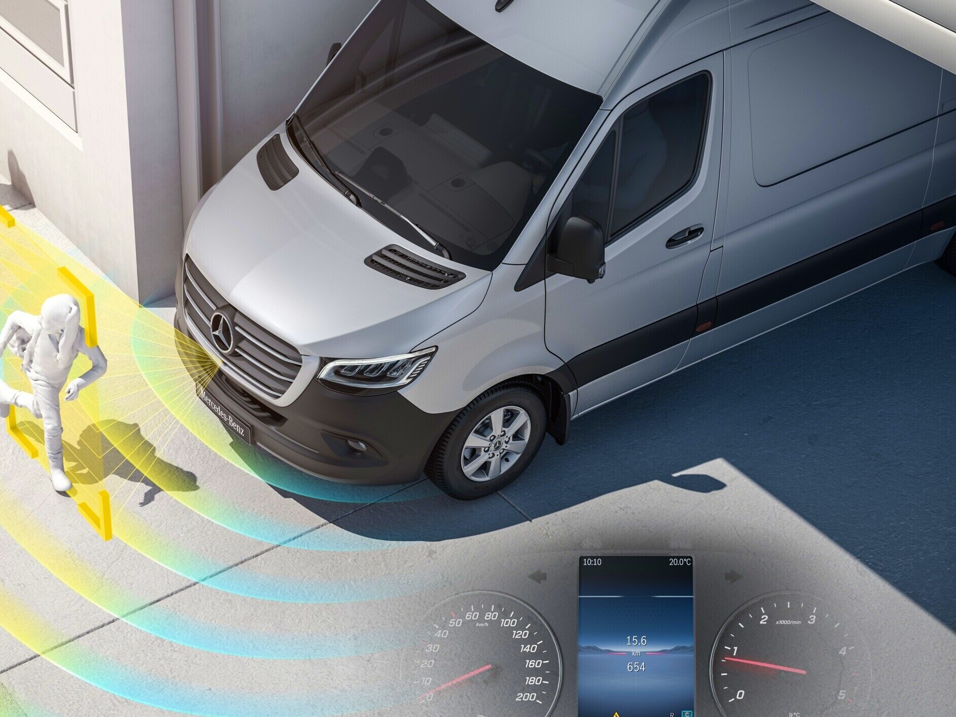 O sistema de Assistente de informação de partida (MOIS) para o Mercedes-Benz eSprinter Furgão.