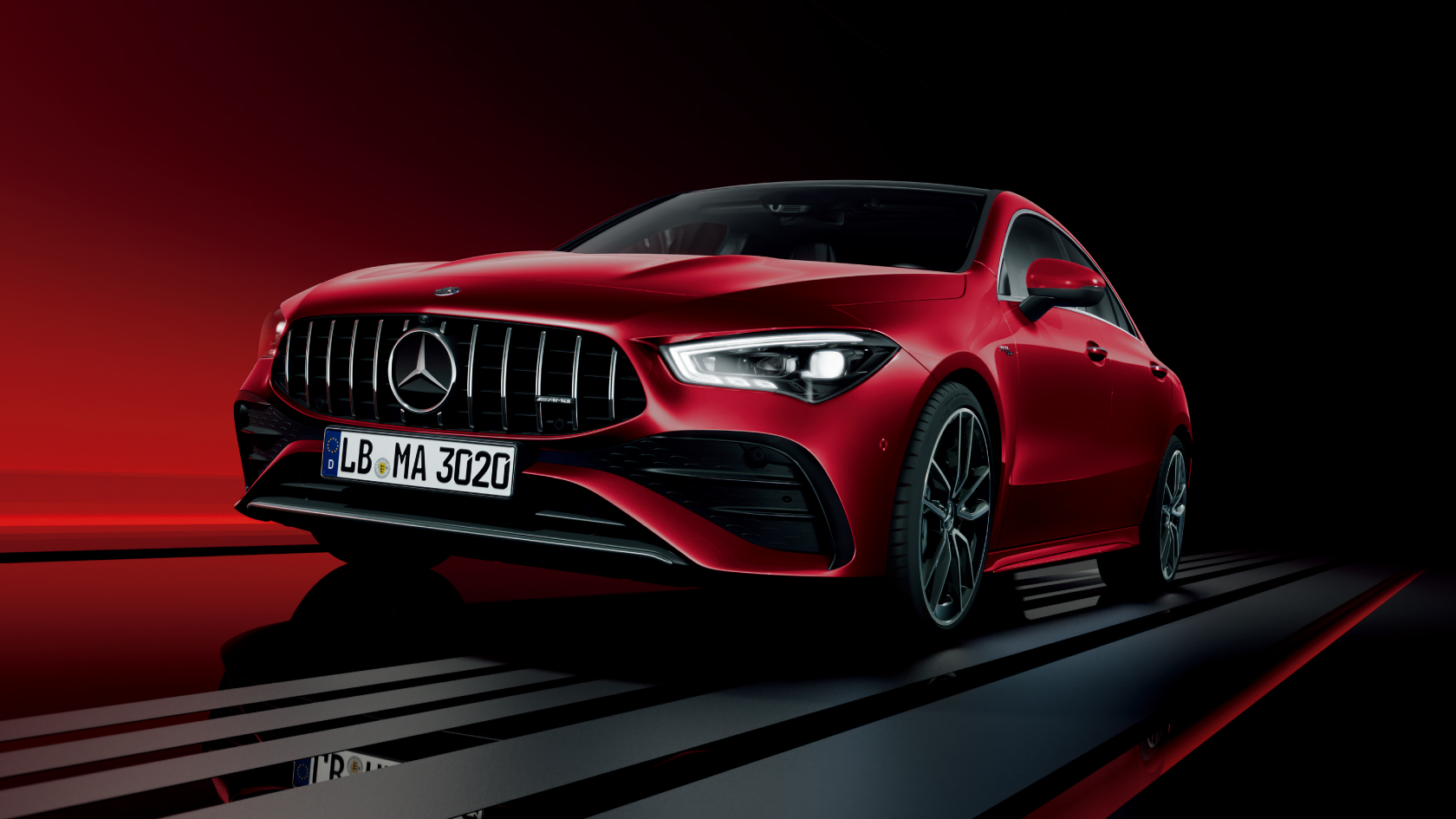 CLA 45 S 4MATIC | Mercedes-AMG O CLA Coupé da Mercedes-AMG em um fundo ambientado.